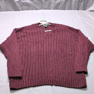 VTG Hill & Archer Mens Cozy Red Crewneck Sweater Textured Ribbing VNeck Size XXL